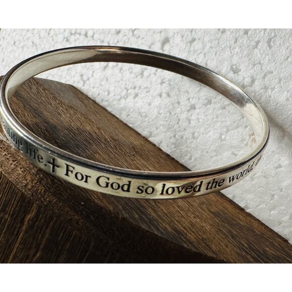 James Avery Retired Silver John 3:16 Bangle Bracelet Size L - Picture 1 of 8
